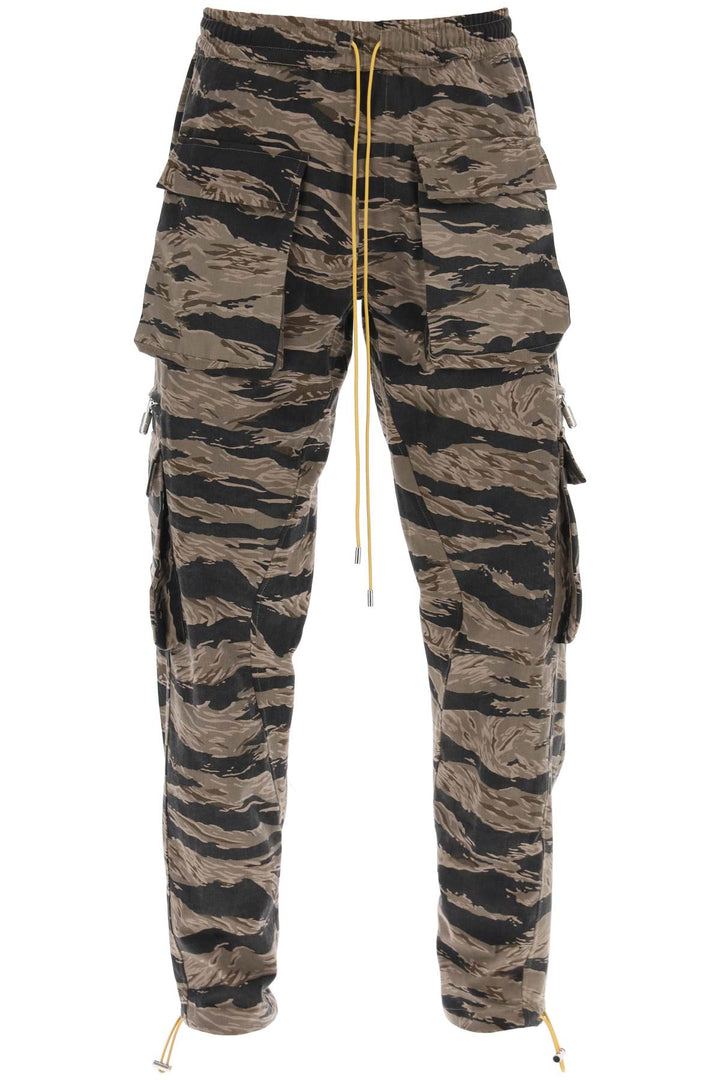 Rhude cargo pants with 'tiger camo' motif all-over-0