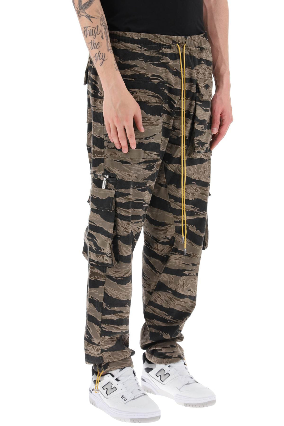 Rhude cargo pants with 'tiger camo' motif all-over-1