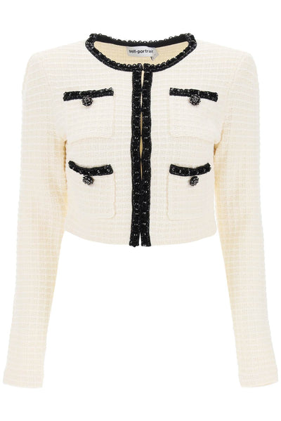 Self portrait cropped cardigan with sequin trims-0