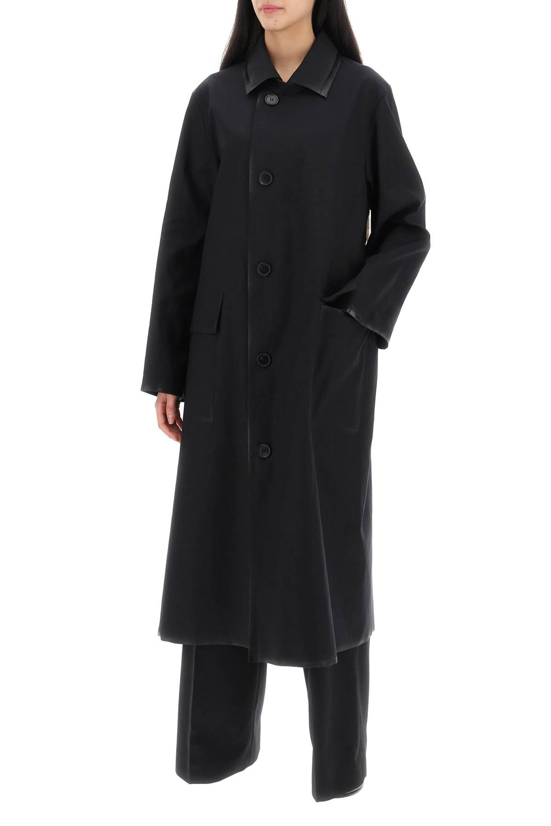 Maison margiela cotton coat with laminated trim details-3
