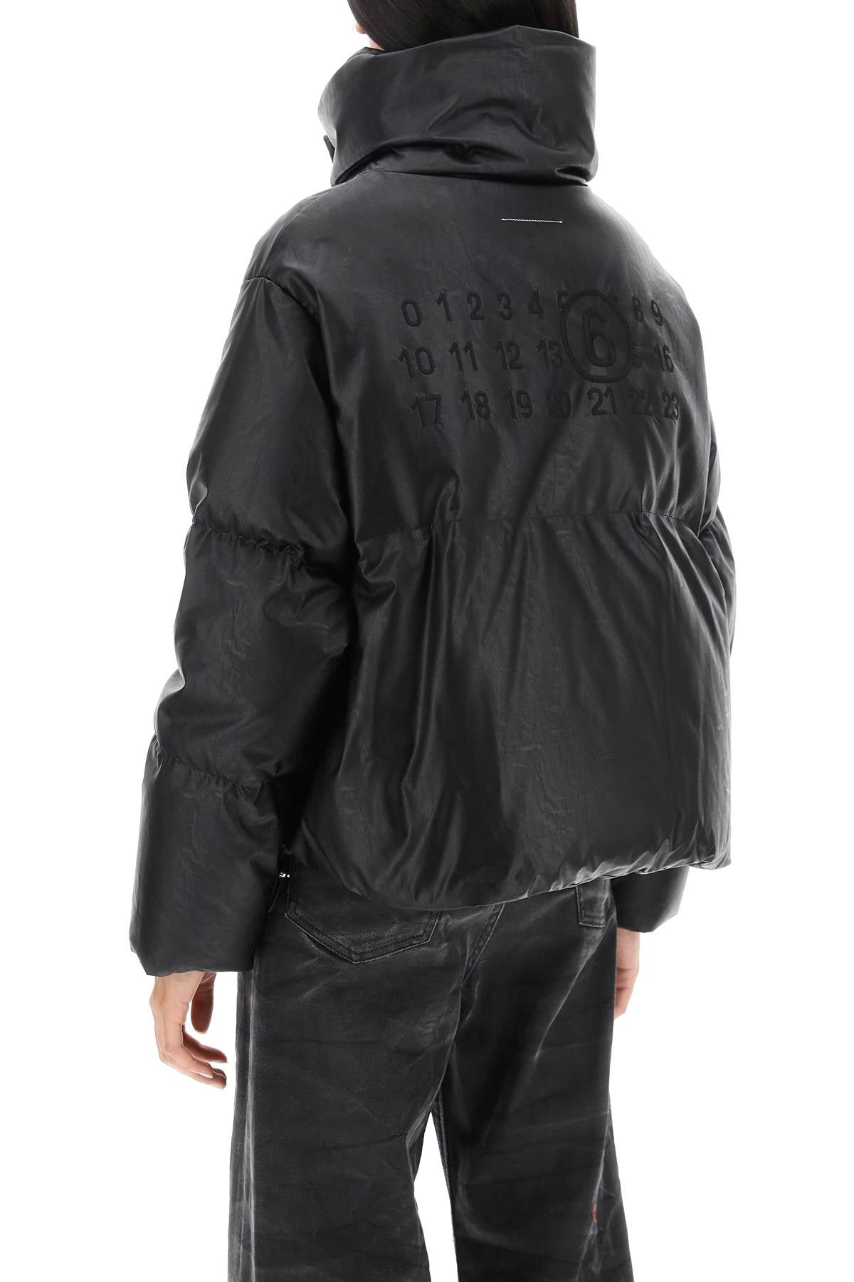 Mm6 maison margiela faux leather puffer jacket with back logo embroidery-2
