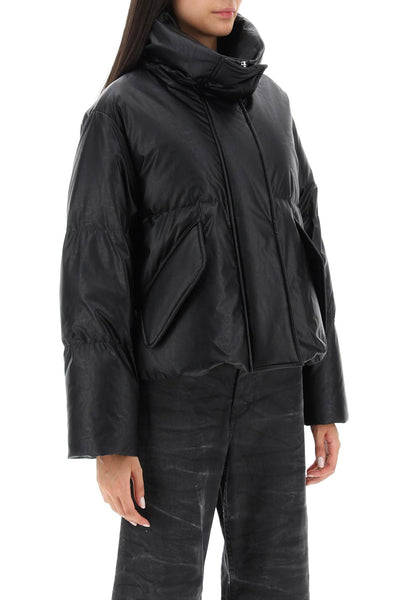Mm6 maison margiela faux leather puffer jacket with back logo embroidery-1