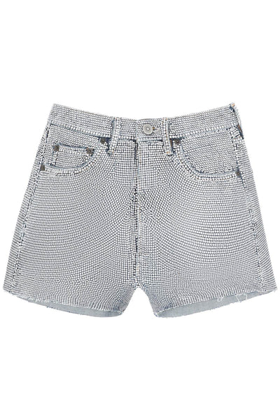Maison margiela shorts in rhinestone-studded denim-0