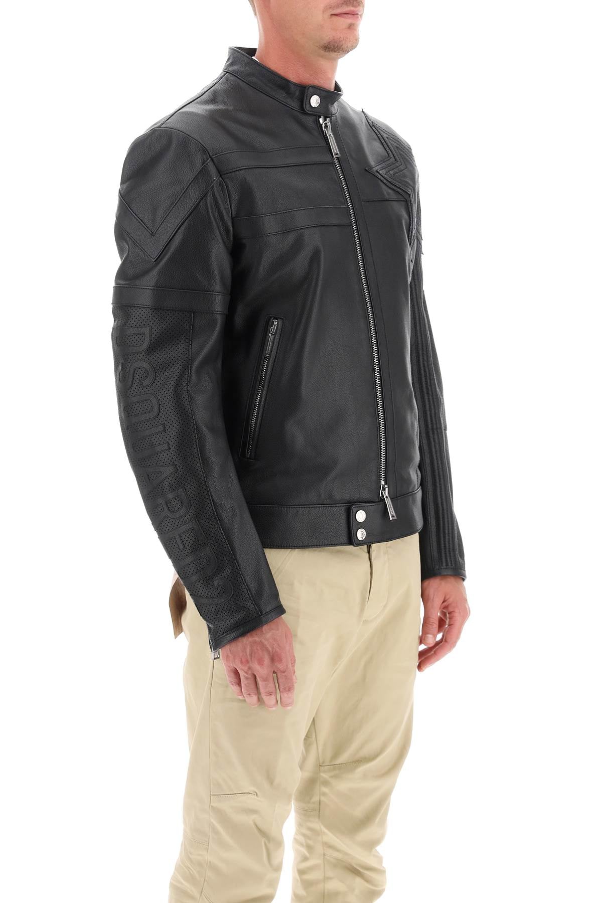 Dsquared2 leather biker jacket with contrasting lettering-1