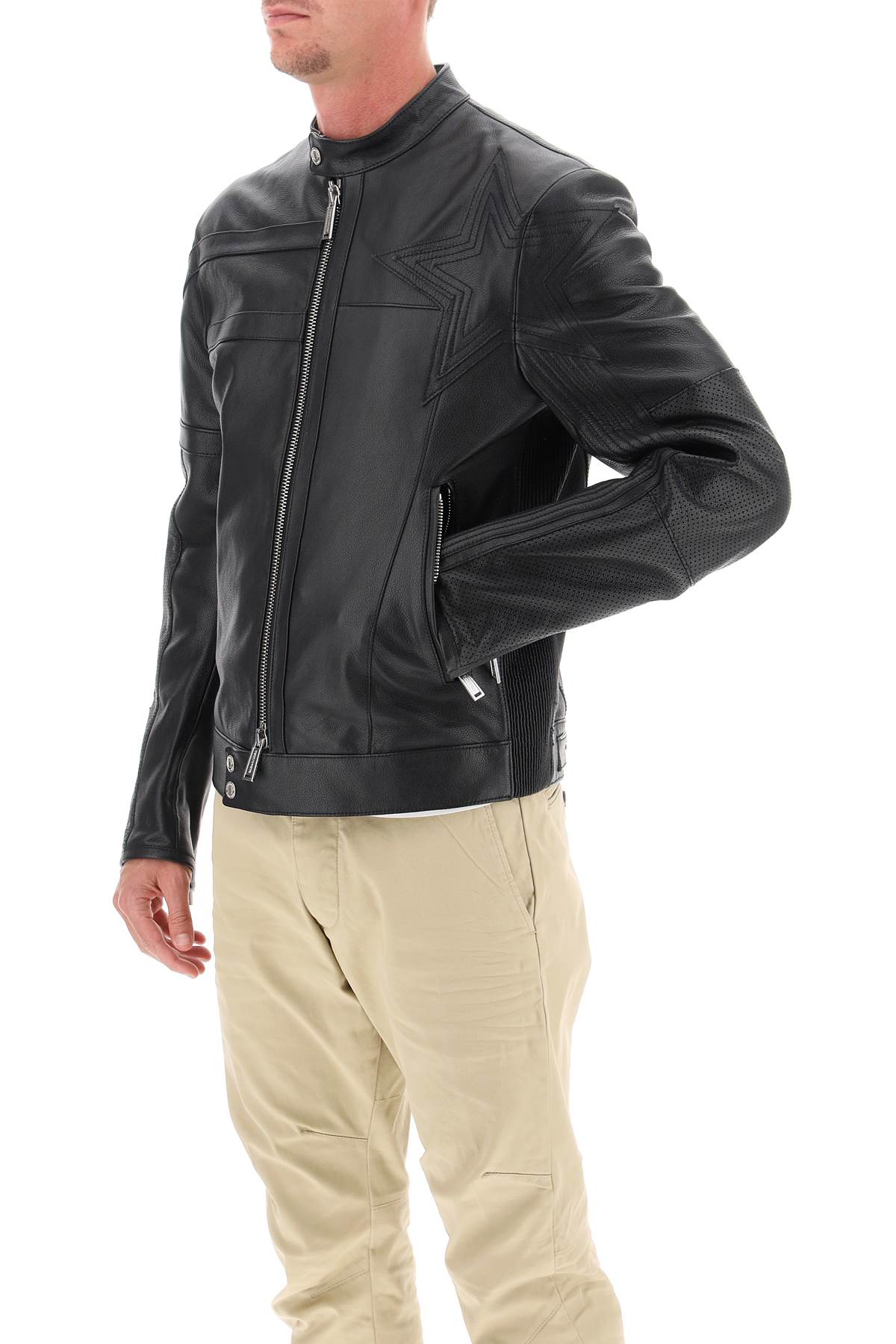 Dsquared2 leather biker jacket with contrasting lettering-3