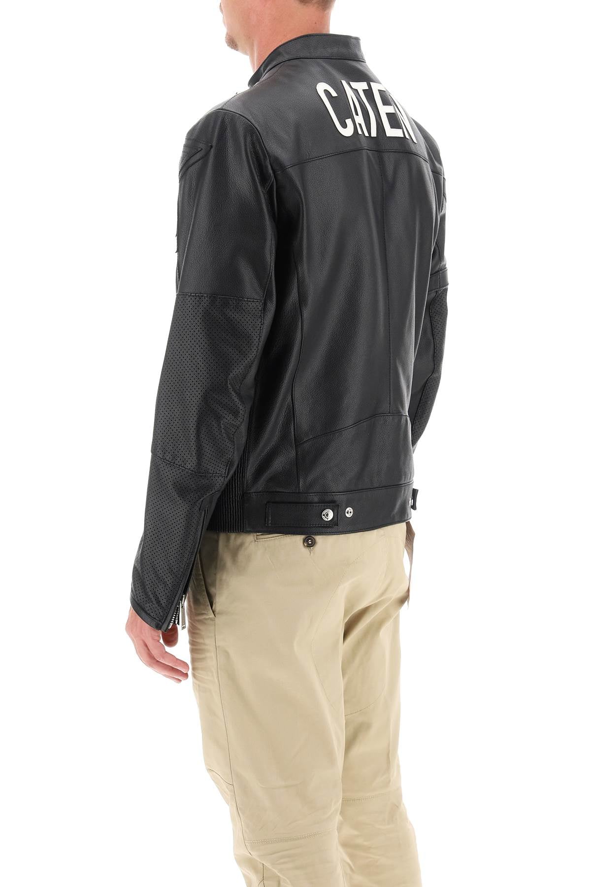 Dsquared2 leather biker jacket with contrasting lettering-2