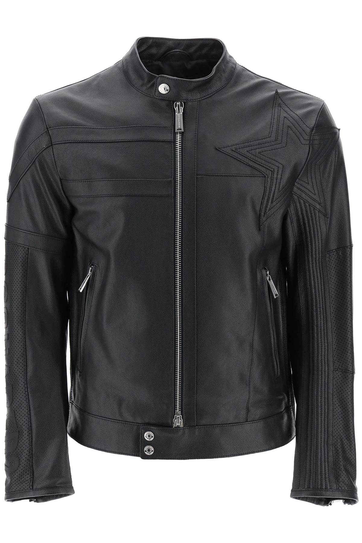 Dsquared2 leather biker jacket with contrasting lettering-0