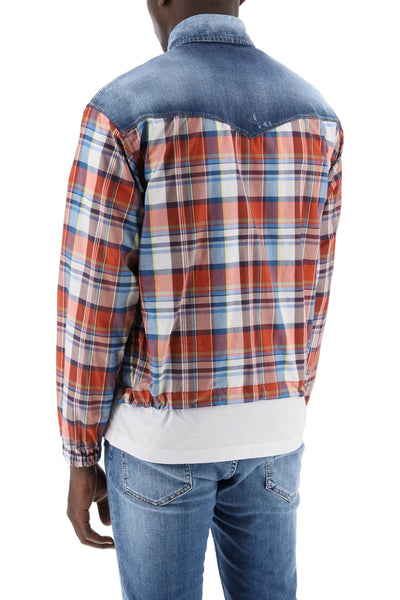 Dsquared2 plaid western shirt with denim inserts-2