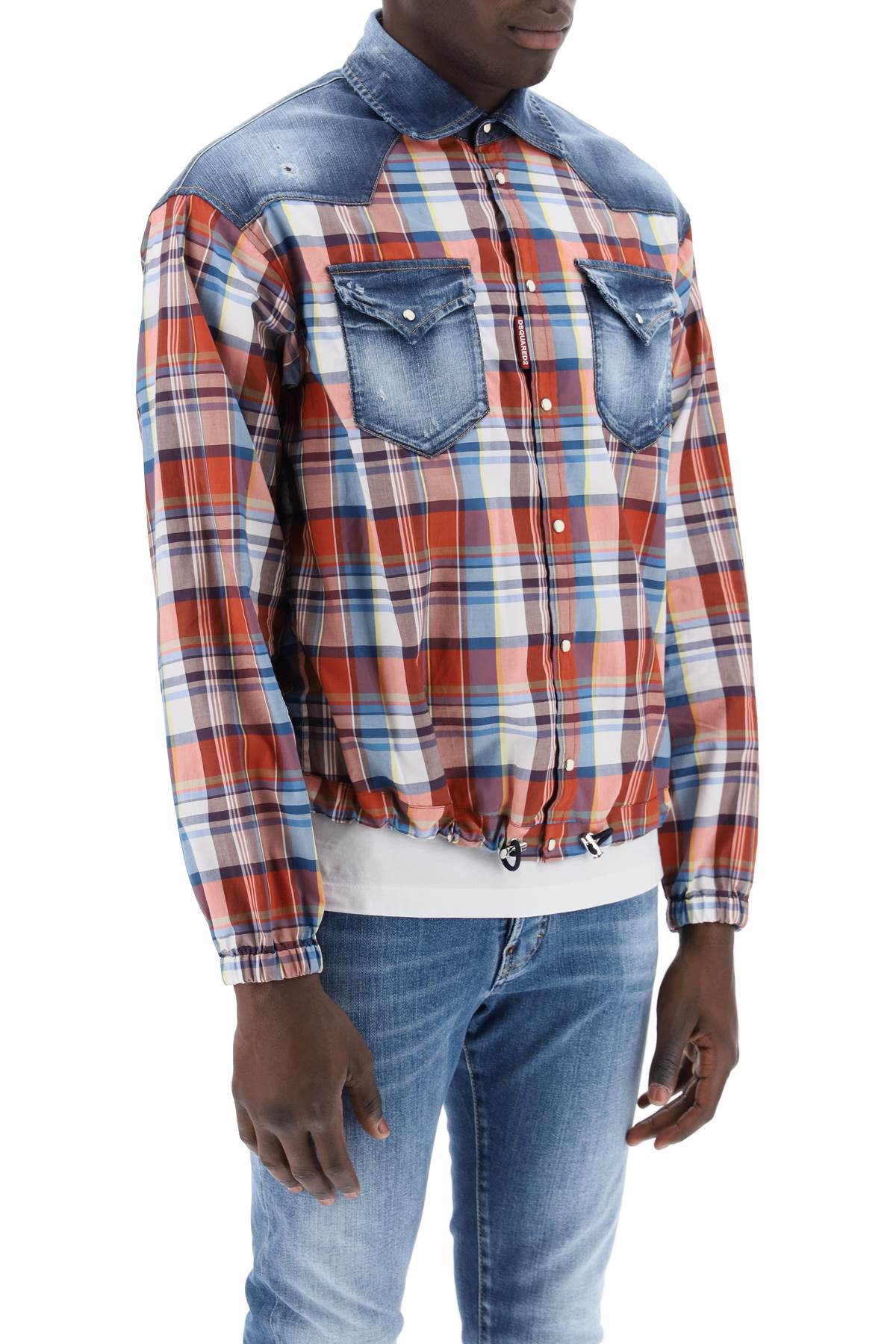 Dsquared2 plaid western shirt with denim inserts-1