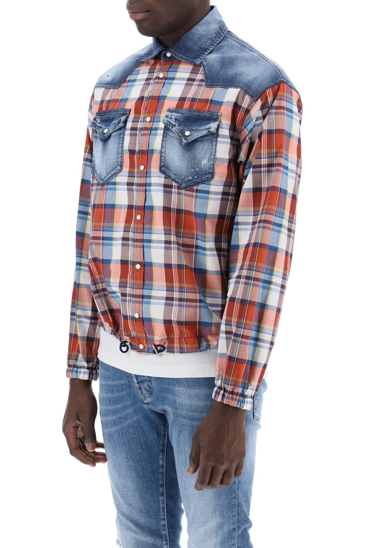 Dsquared2 plaid western shirt with denim inserts-3