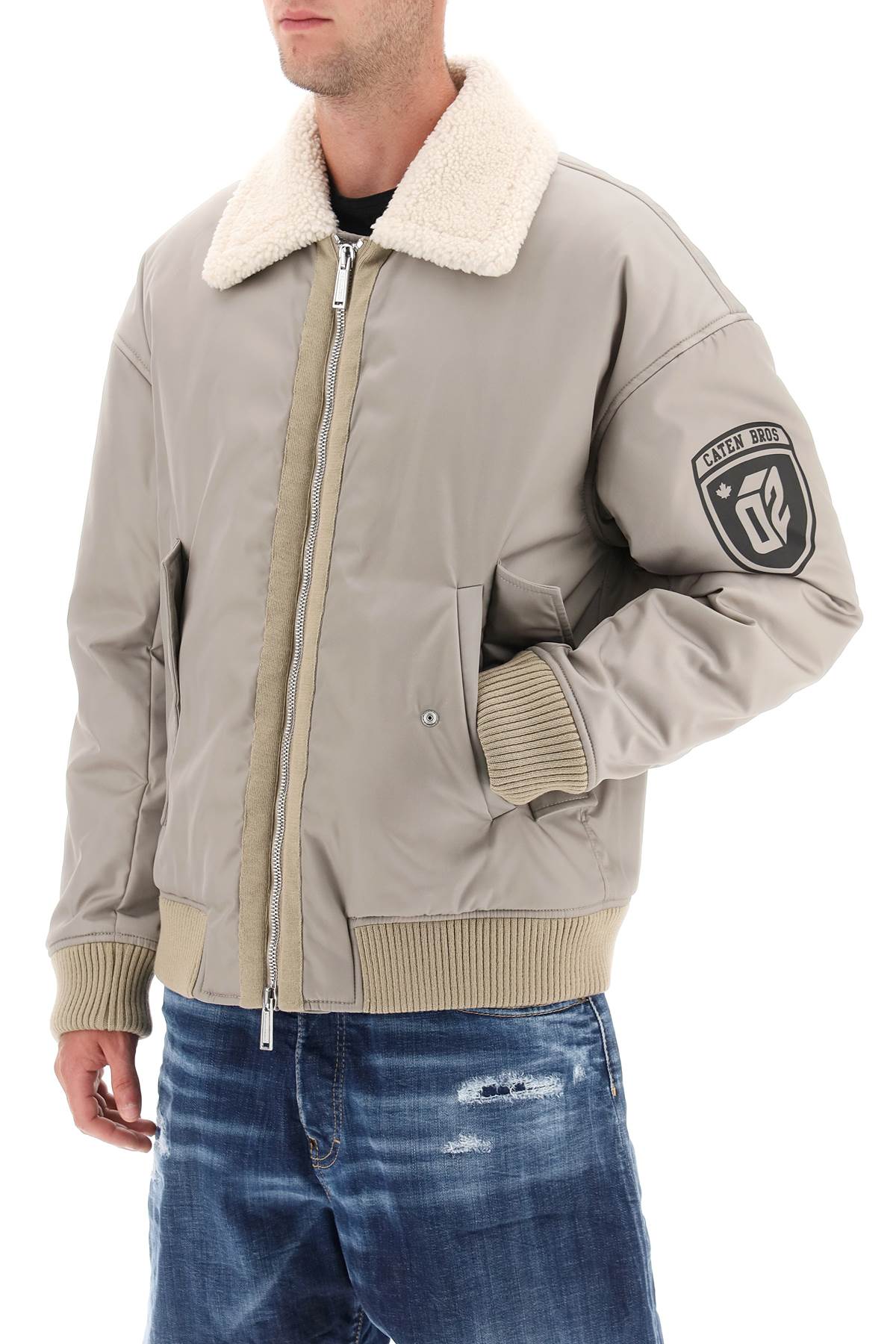 Dsquared2 padded bomber jacket with collar in lamb fur-3