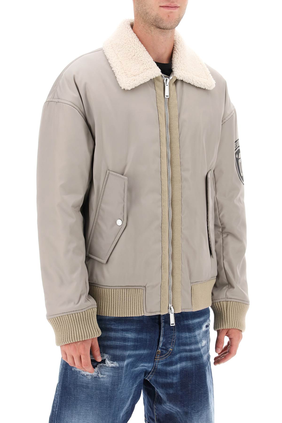 Dsquared2 padded bomber jacket with collar in lamb fur-1