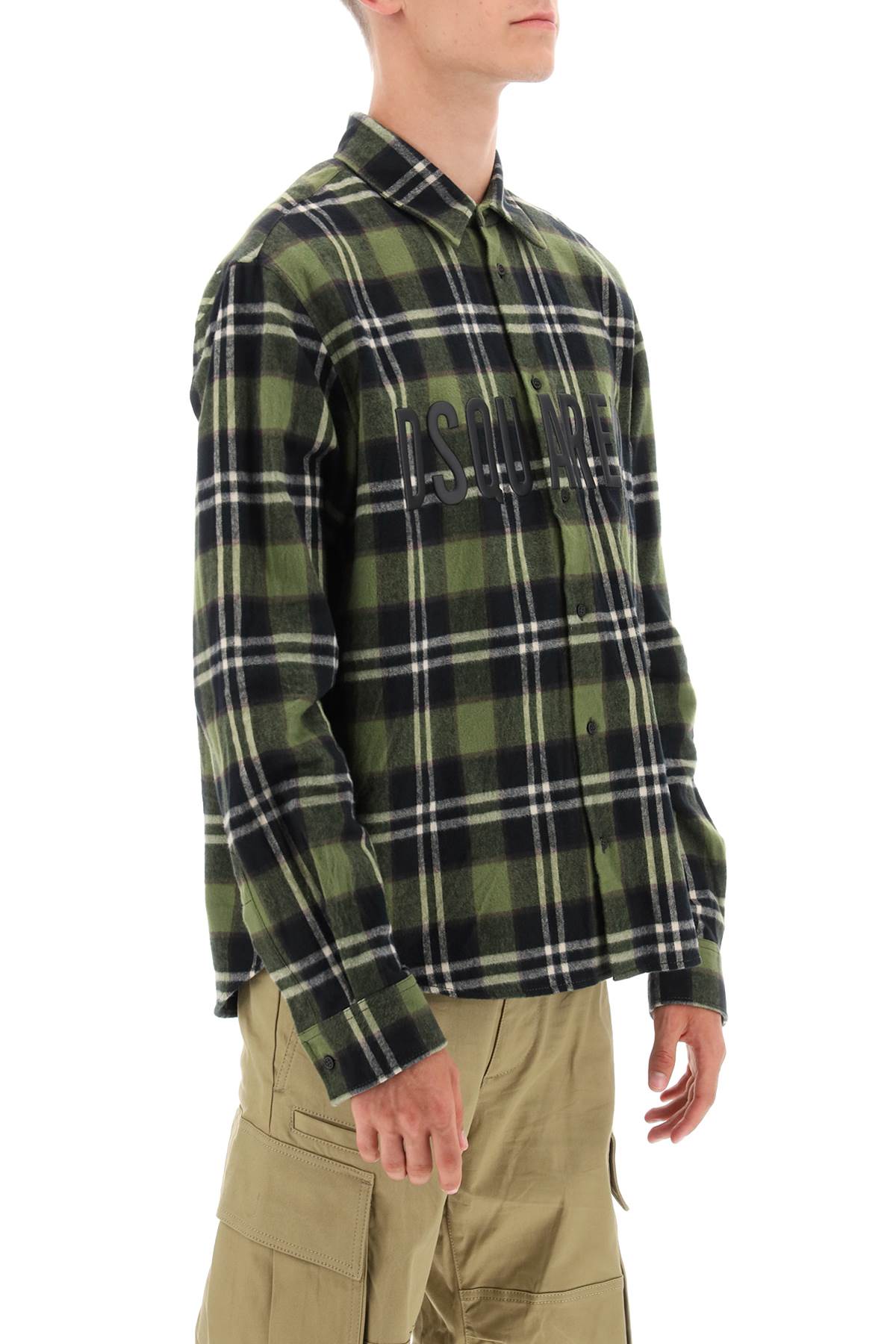 Dsquared2 check flannel shirt with rubberized logo-1