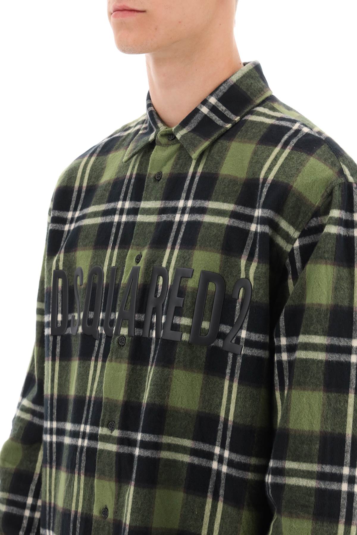Dsquared2 check flannel shirt with rubberized logo-3