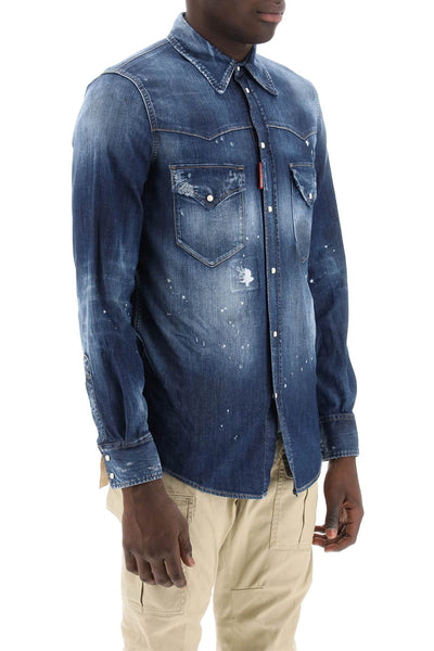 Dsquared2 western shirt in used denim-1