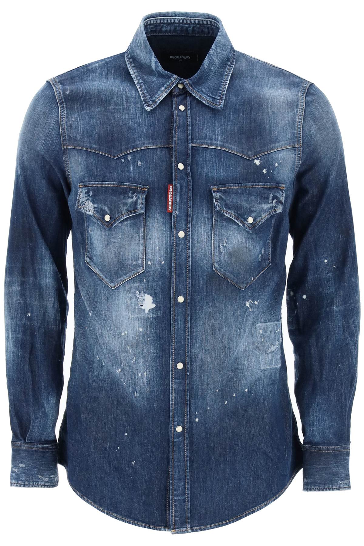 Dsquared2 western shirt in used denim-0