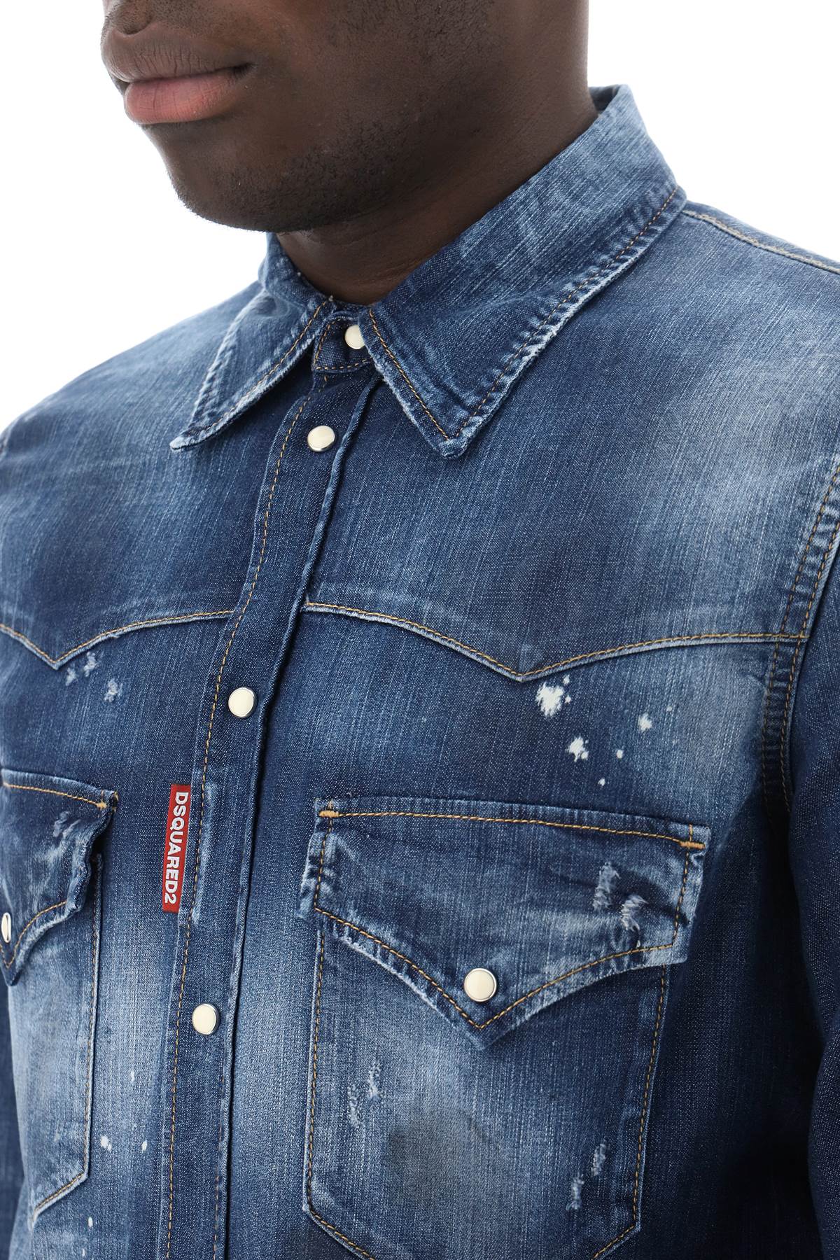 Dsquared2 western shirt in used denim-3