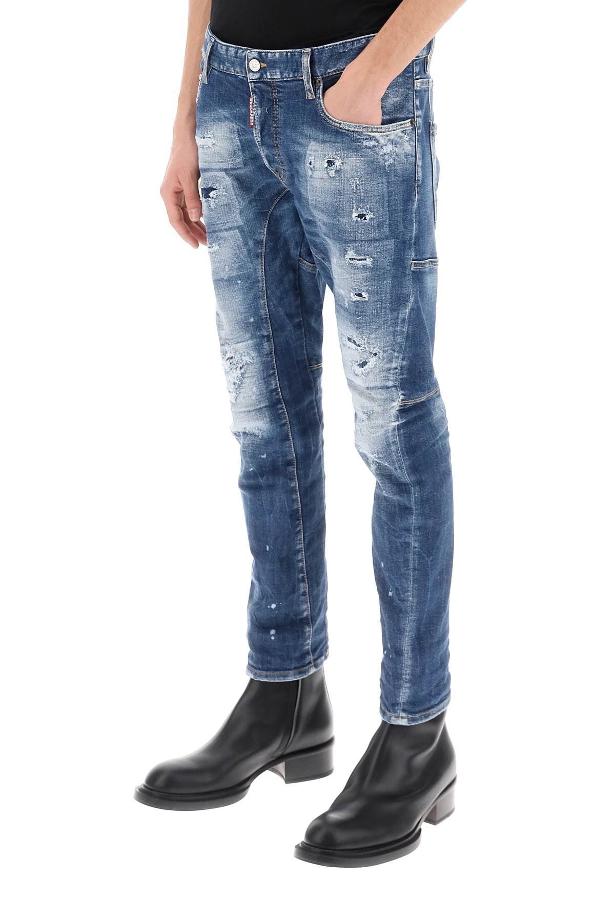 Dsquared2 medium mended rips wash tidy biker jeans-3