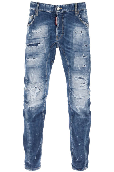 Dsquared2 medium mended rips wash tidy biker jeans-0