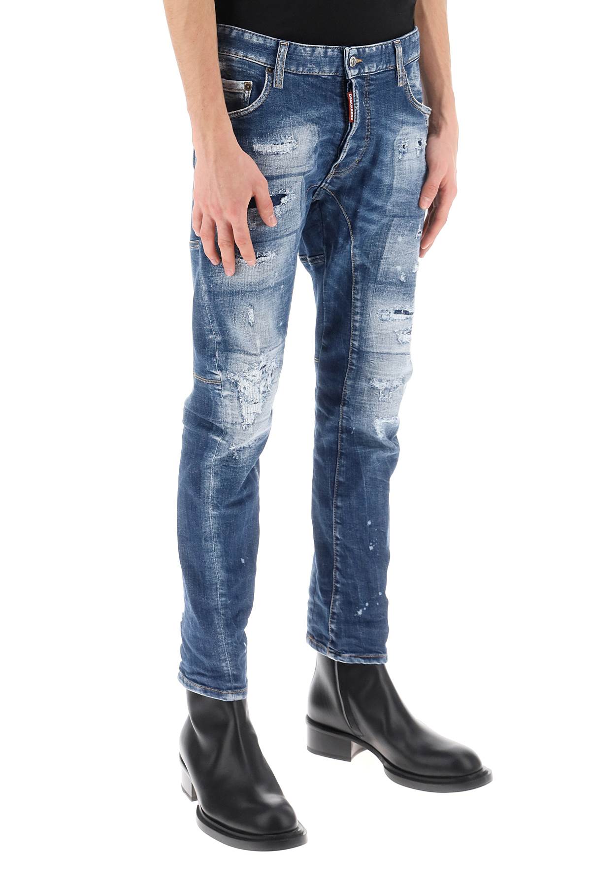 Dsquared2 medium mended rips wash tidy biker jeans-1