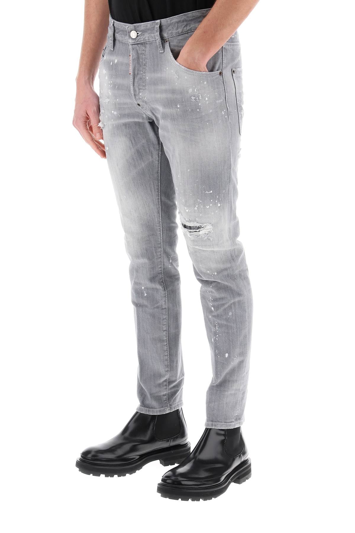 Dsquared2 skater jeans in grey spotted wash-3