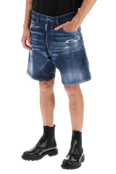 Dsquared2 loose shorts in used denim-3