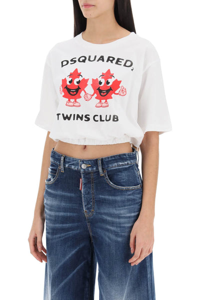 Dsquared2 cropped t-shirt with twins club print-3
