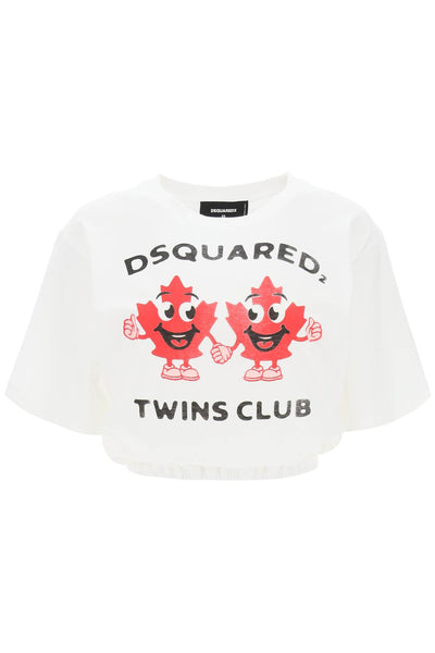 Dsquared2 cropped t-shirt with twins club print-0