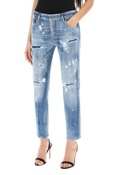 Dsquared2 cool girl jeans in medium ice spots wash-3