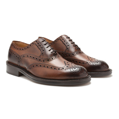 Saxone Of Scotland Natural Brown Leather Mens Laced Full Brogue Shoes