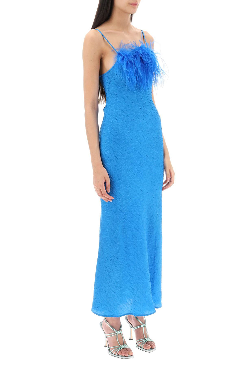 Art dealer 'ella' maxi slip dress in jacquard satin with feathers-1