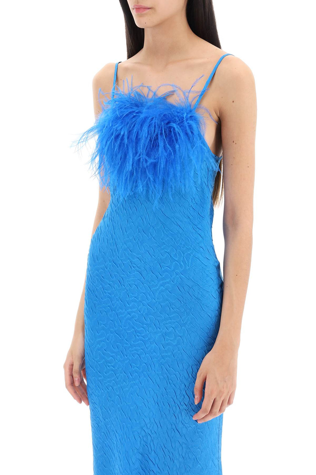 Art dealer 'ella' maxi slip dress in jacquard satin with feathers-3