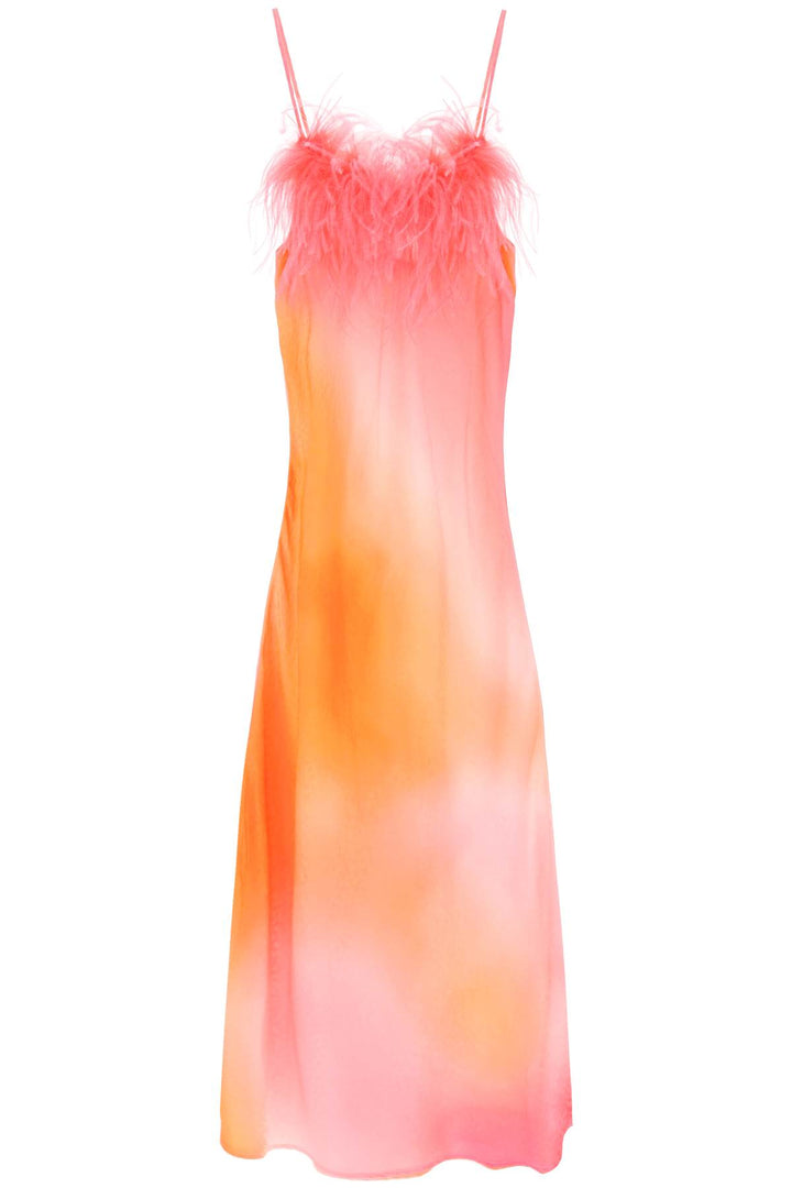 Art dealer 'ella' maxi slip dress in jacquard satin with feathers-0