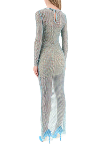 Self portrait maxi dress in fishnet with rhinestones-2