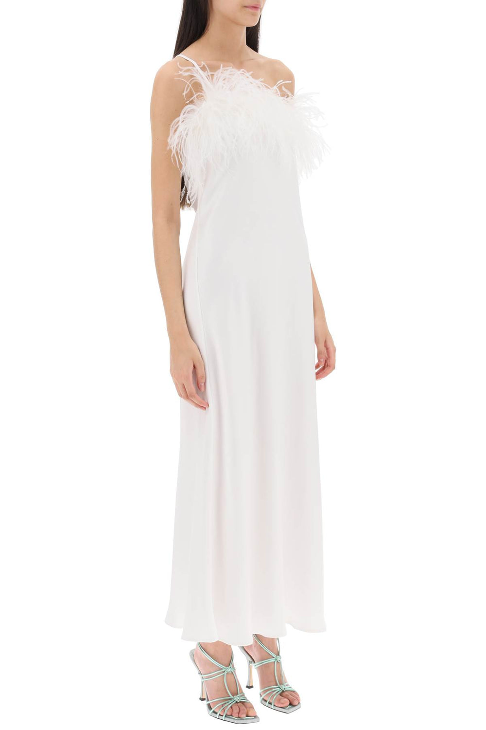 Art dealer 'ember' maxi dress in satin with feathers-1