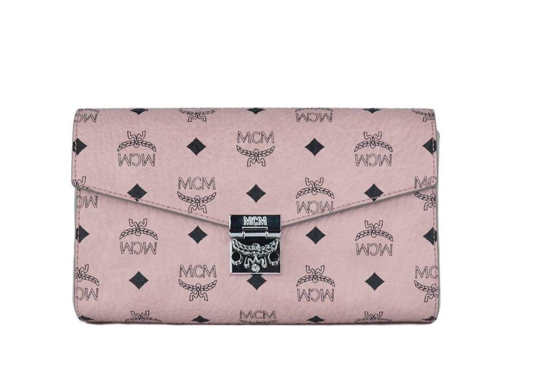 MCM  Soft Pink Signature Diamond Logo Leather Clutch Crossbody Handbag Crossbody Bags - Women - Bags, feed-1, MCM at SEYMAYKA