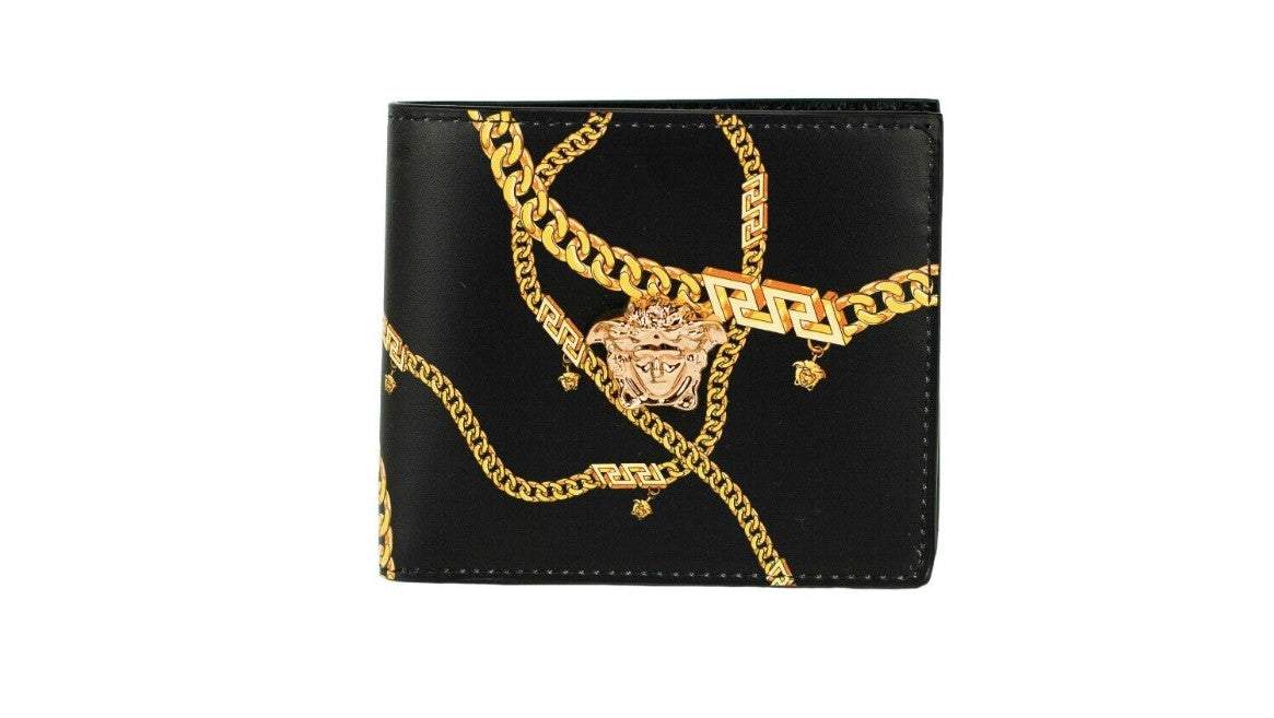 Versace Black Smooth Leather Gold Medusa Head Chain Logo Bifold Organizer Wallet #men, feed-1, Versace, Wallets - Men - Bags at SEYMAYKA