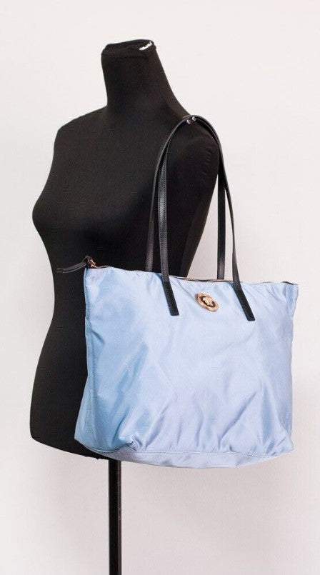 Versace Portuna Medusa Medium Cornflower Blue Nylon Leather Tote Bag Purse feed-1, Tote Bags - Women - Bags, Versace at SEYMAYKA
