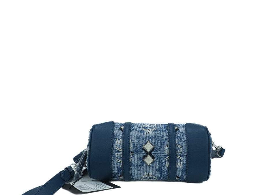 MCM Boston Mini Blue Vintage Jacquard Logo Fabric Satchel Crossbody Handbag Crossbody Bags - Women - Bags, feed-1, MCM at SEYMAYKA