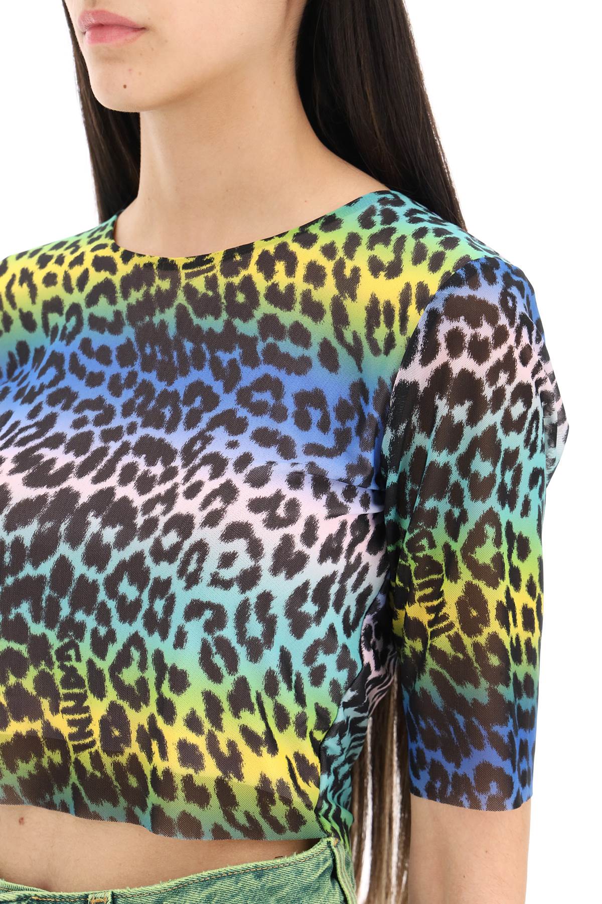 Ganni multicolor leopard print crop top-3
