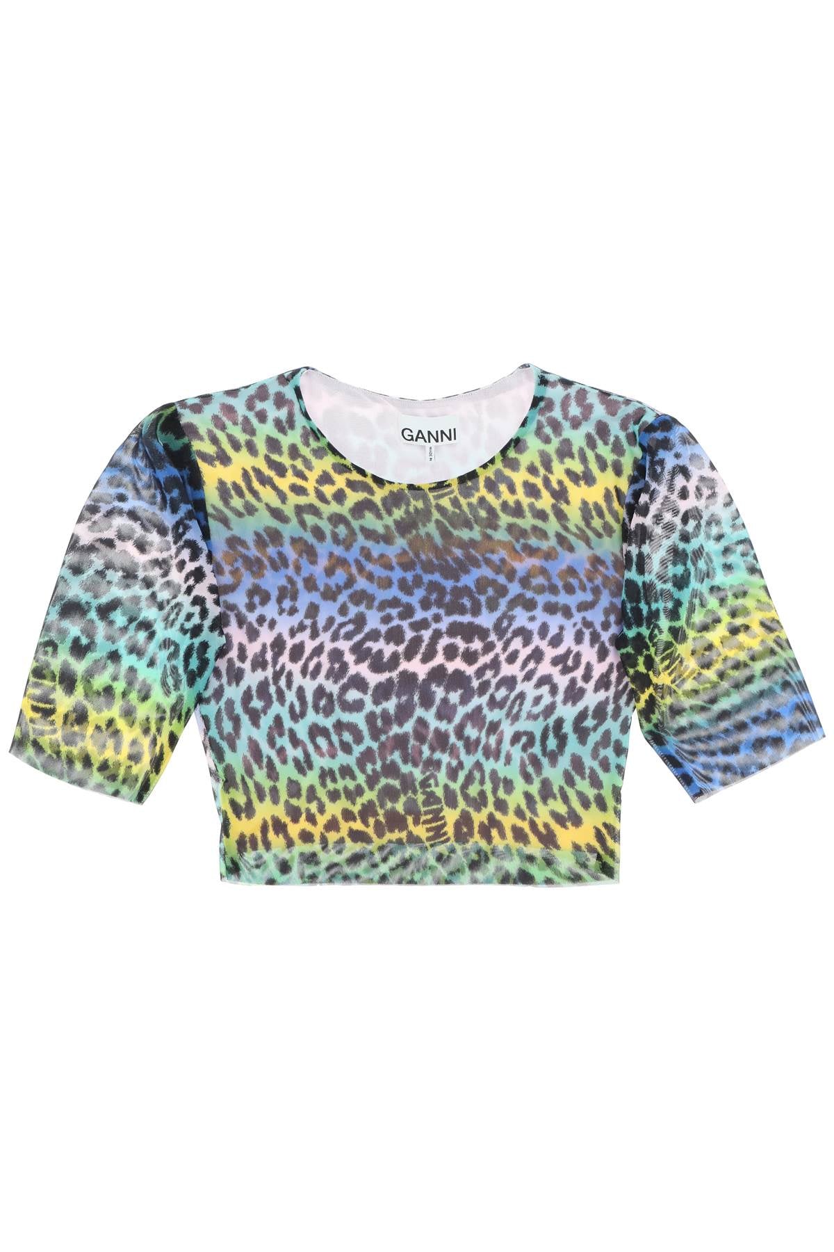 Ganni multicolor leopard print crop top-0