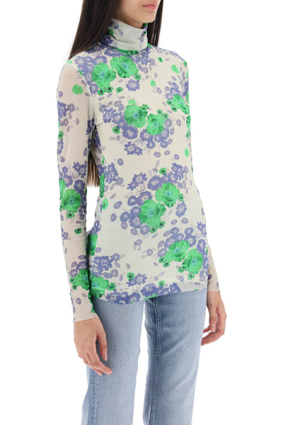 Ganni long-sleeved top in mesh with floral pattern-1