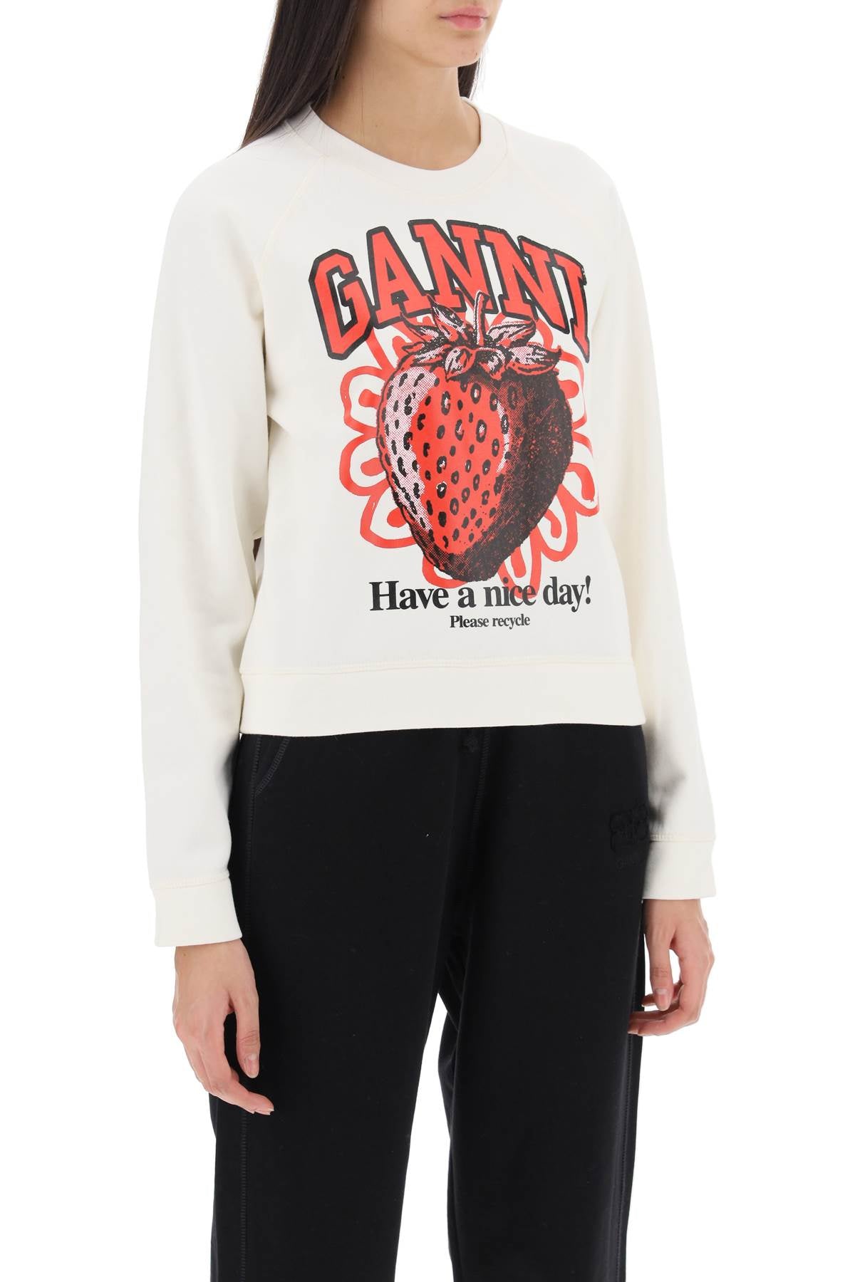 Ganni crew-neck sweatshirt with graphic print-1