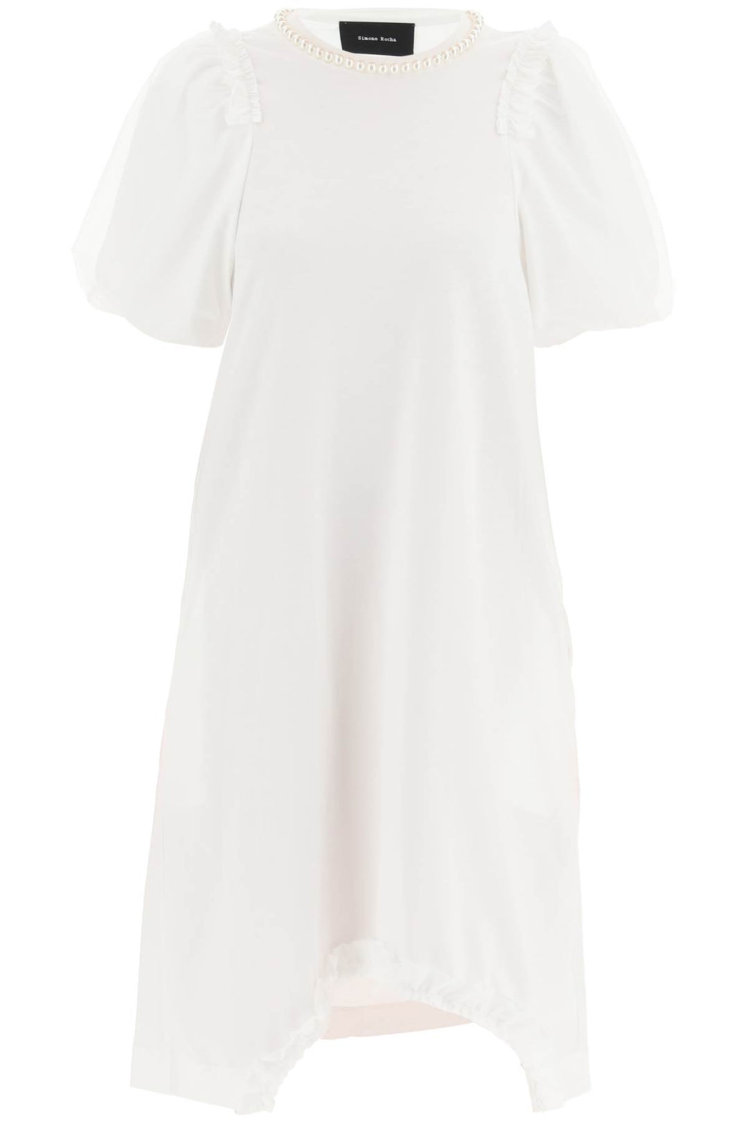 Simone rocha cotton dress with tulle sleeves and pearls-0