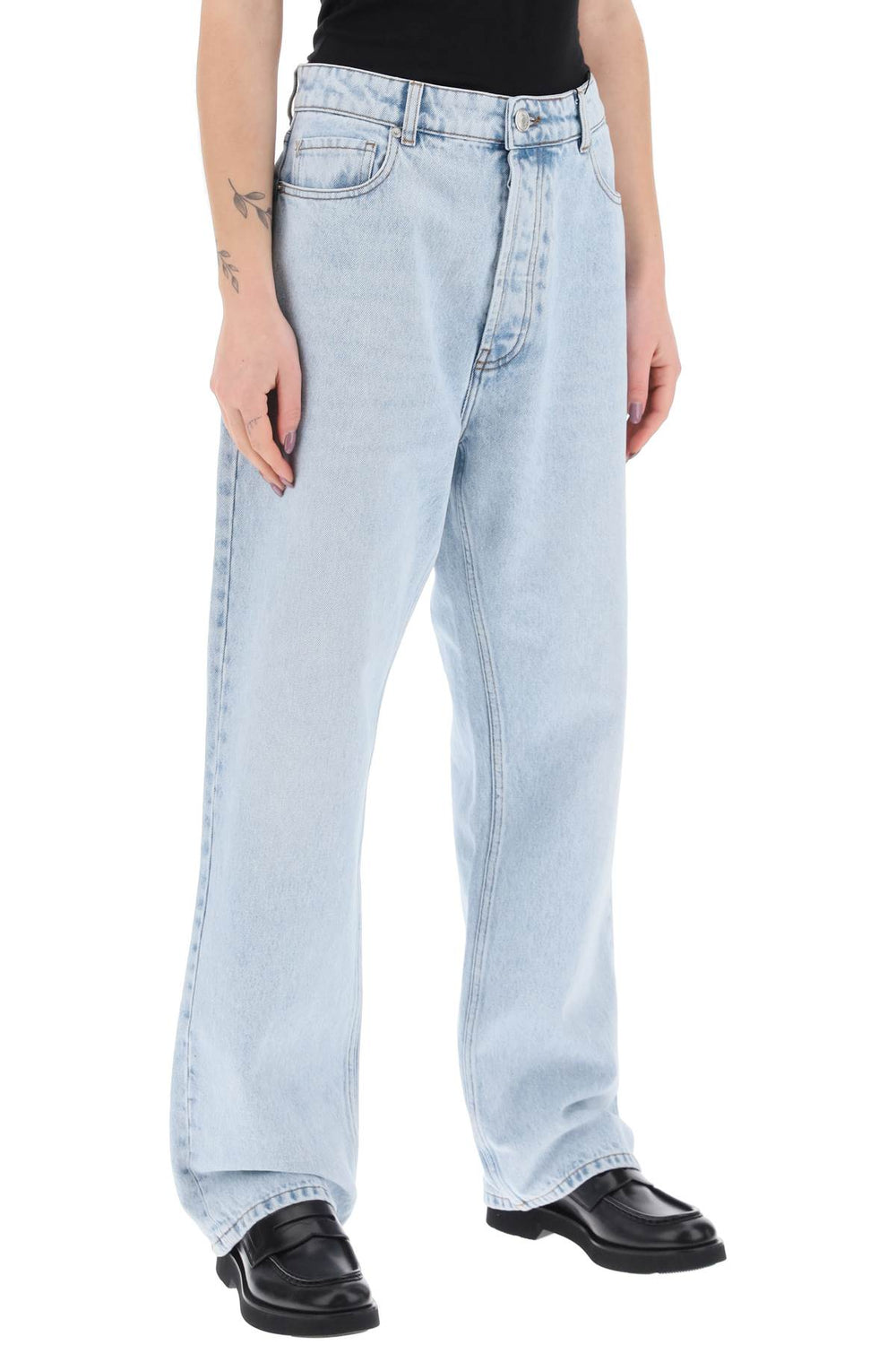 Ami paris wide leg denim jeans with a relaxed fit-1
