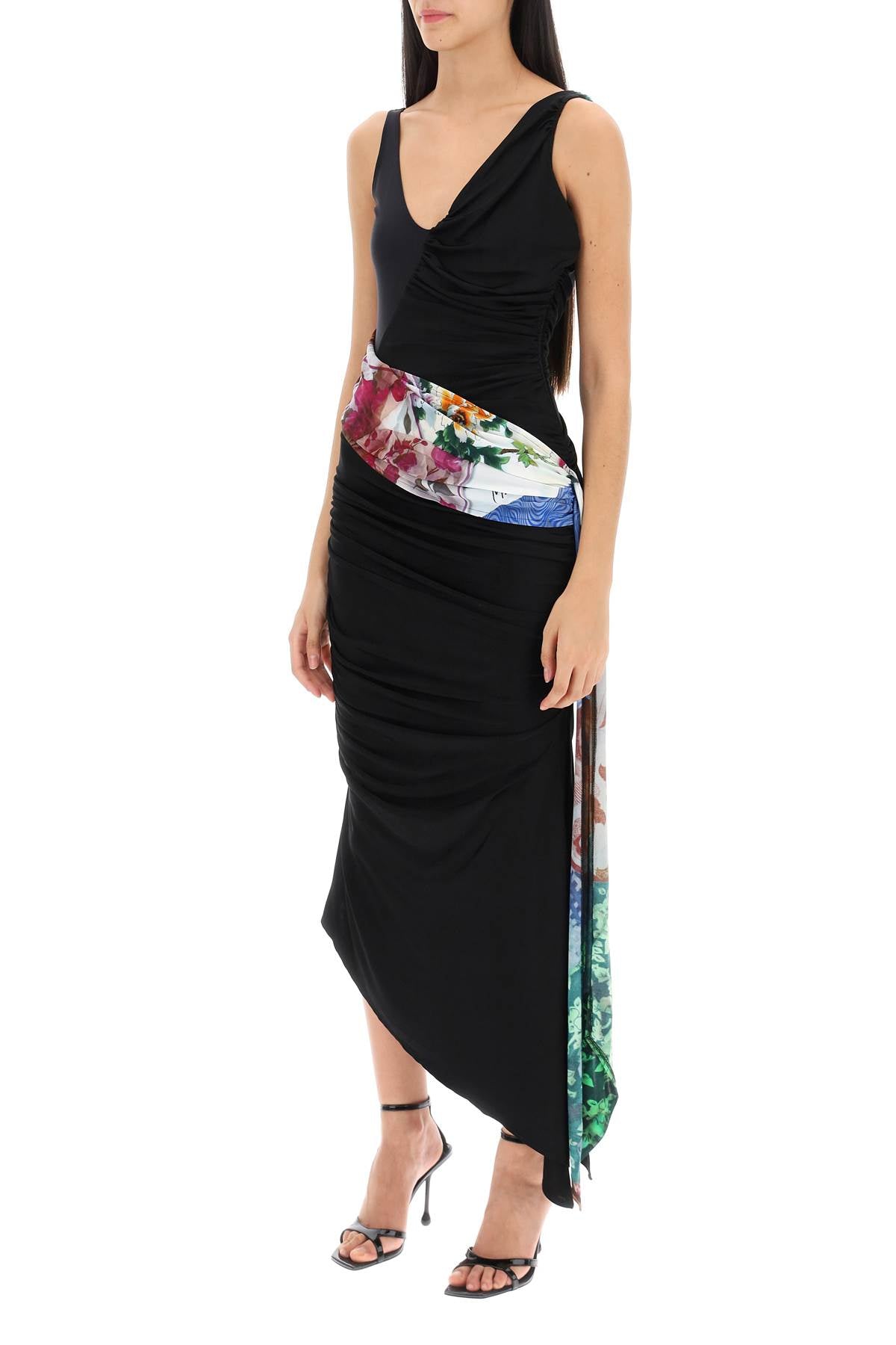 Marine serre dress in draped jersey with contrasting sash-3