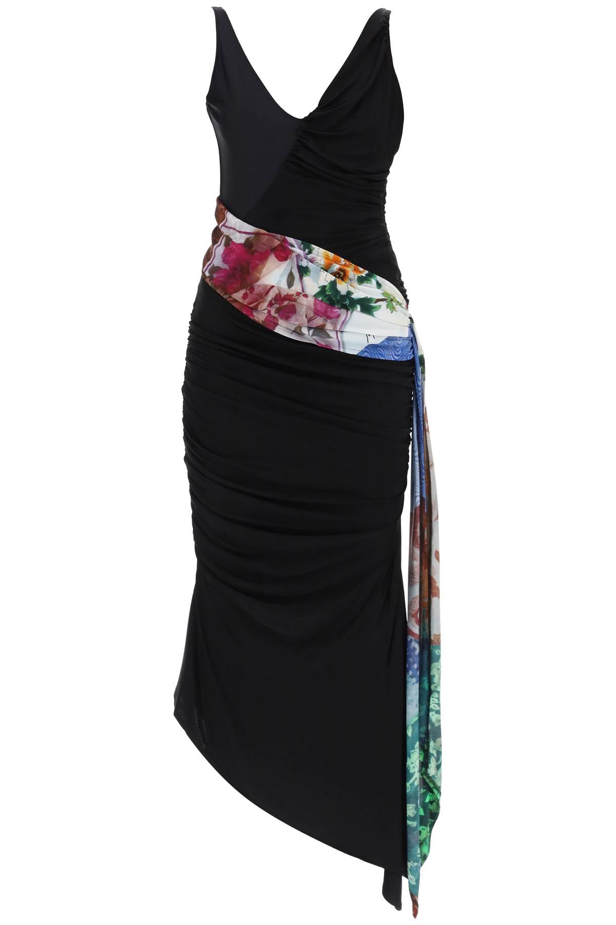 Marine serre dress in draped jersey with contrasting sash-0