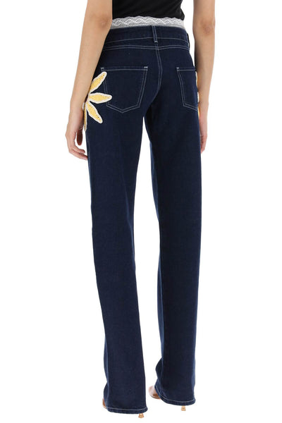 Siedres low-rise jeans with crochet flowers-2