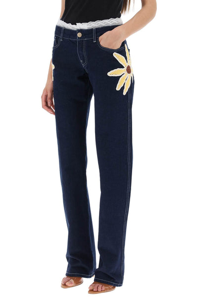 Siedres low-rise jeans with crochet flowers-3