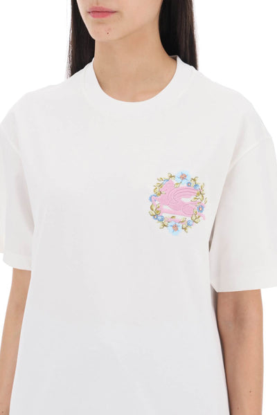 Etro t-shirt con ricamo pegaso floreale-3